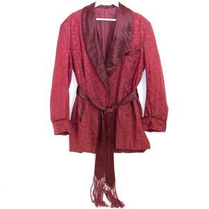 Vgt 70s Handmade Luxurious Silk Men Lounge Robe Red Paisley Lapel Playboy Style